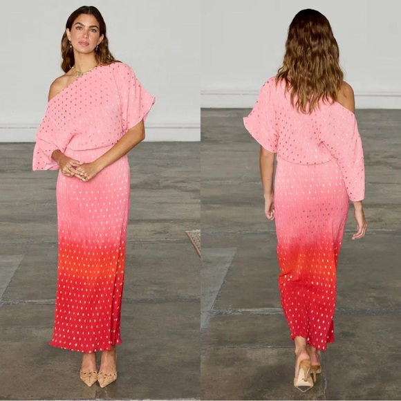 Never Fully Dressed Tilly Off Shoulder Plisse Maxi Dress in Sunset Ombre XL NEW - Picture 1 of 9